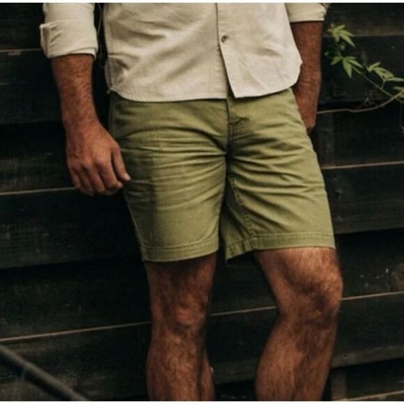 Taylor Stitch The Camp Shorts Mens 28 In Olive Green Herringbone Gorpcor… - Picture 3 of 11